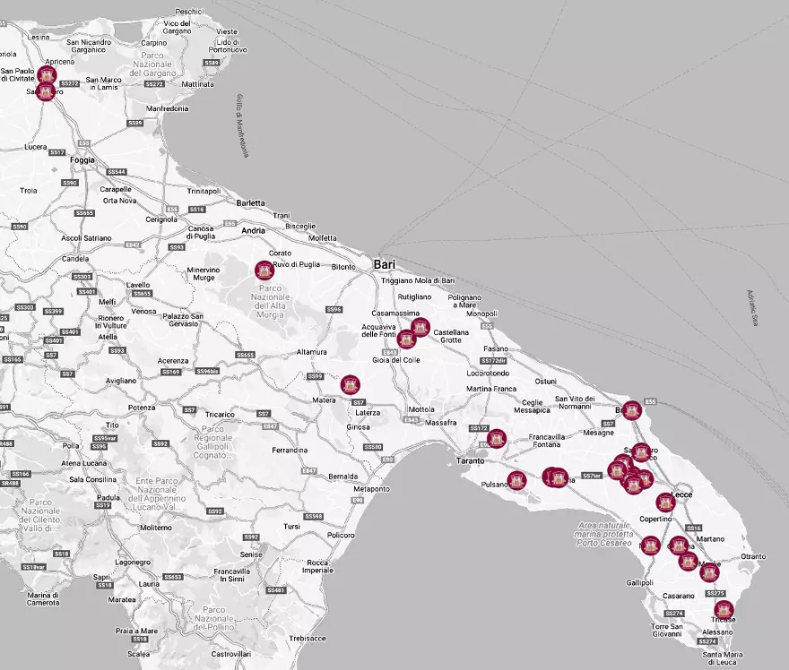 Mappa con tutte le Cantine Aperte della Puglia, edizione 2023.